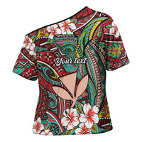Personalised Hawaii Tribal Humpback Whale Cross Shoulder Shirt Ulaula Hibiscus Seamless Pattern LT9 - Polynesian Pride
