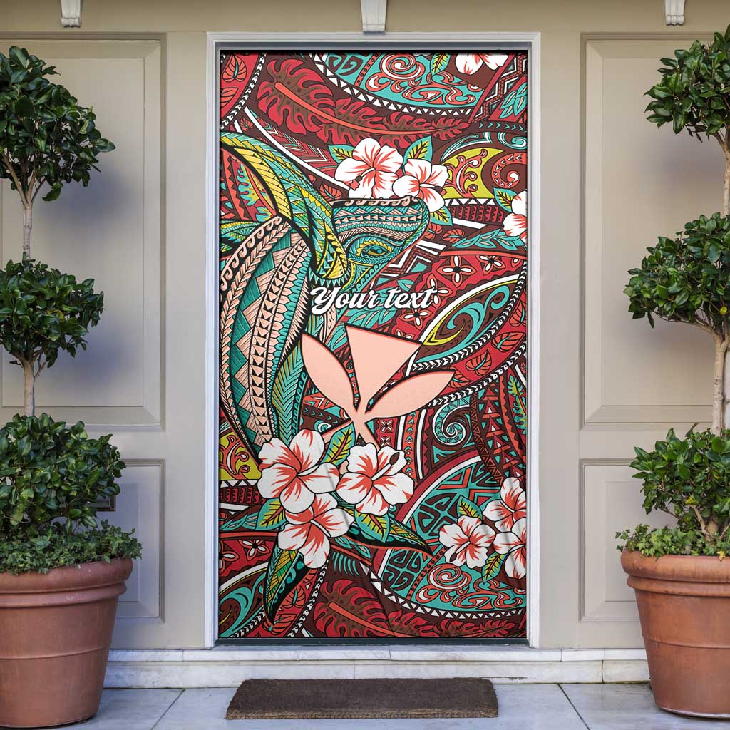 Personalised Hawaii Tribal Humpback Whale Door Cover Ulaula Hibiscus Seamless Pattern LT9 Red - Polynesian Pride