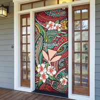 Personalised Hawaii Tribal Humpback Whale Door Cover Ulaula Hibiscus Seamless Pattern LT9 - Polynesian Pride