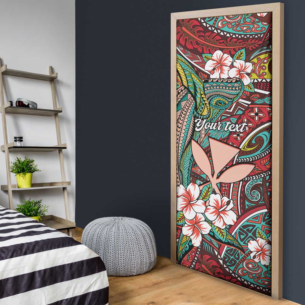 Personalised Hawaii Tribal Humpback Whale Door Cover Ulaula Hibiscus Seamless Pattern LT9 - Polynesian Pride