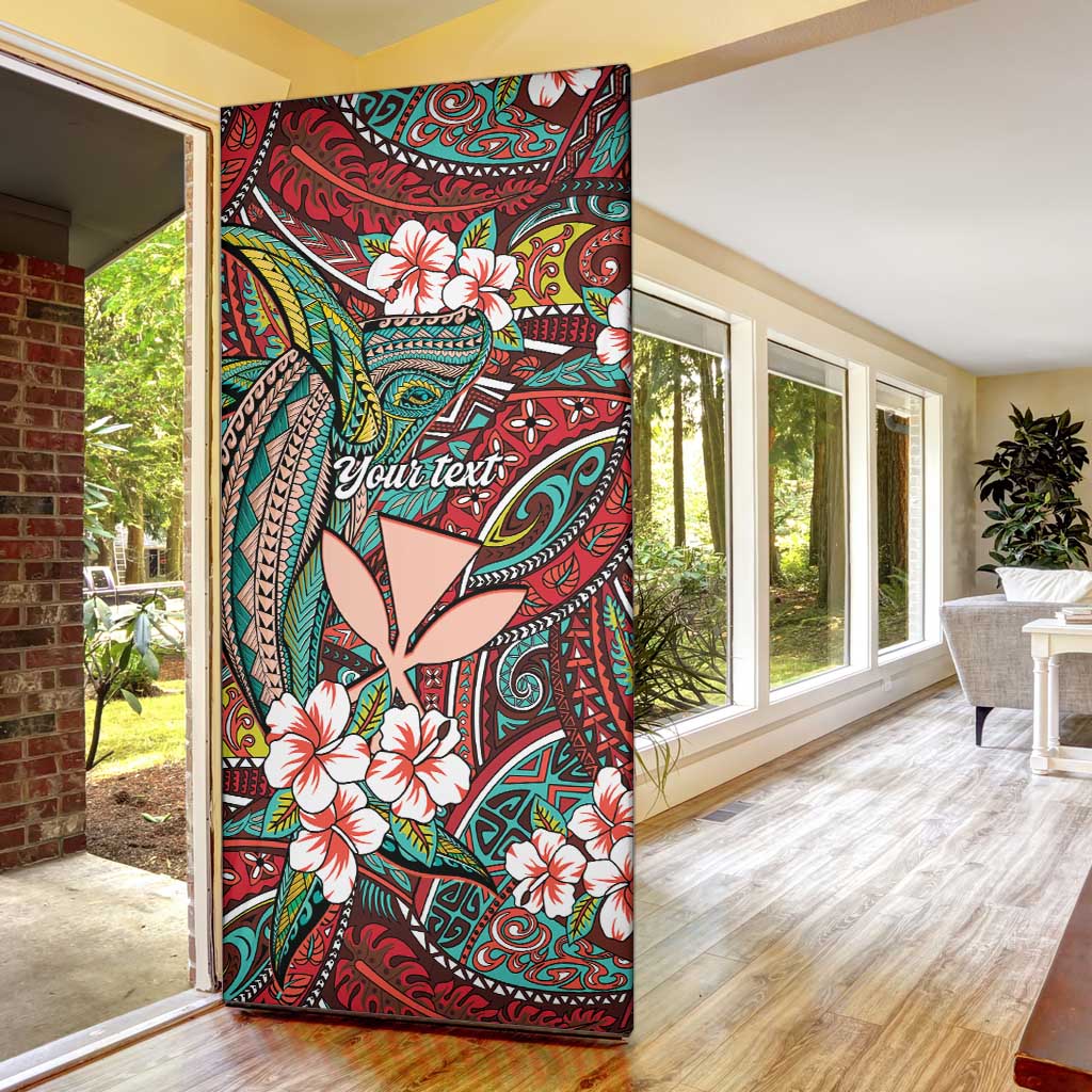 Personalised Hawaii Tribal Humpback Whale Door Cover Ulaula Hibiscus Seamless Pattern LT9 - Polynesian Pride