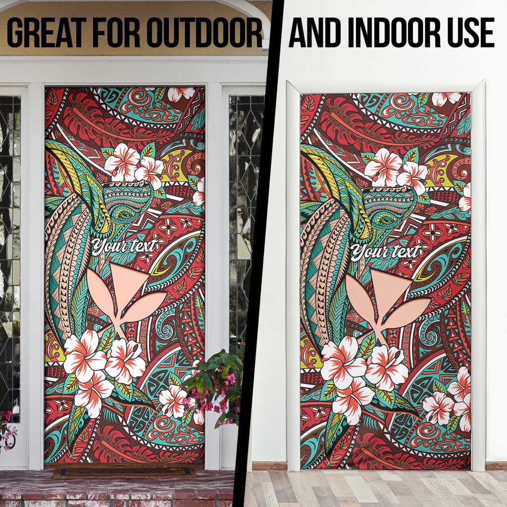 Personalised Hawaii Tribal Humpback Whale Door Cover Ulaula Hibiscus Seamless Pattern LT9 - Polynesian Pride