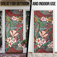 Personalised Hawaii Tribal Humpback Whale Door Cover Ulaula Hibiscus Seamless Pattern LT9 - Polynesian Pride