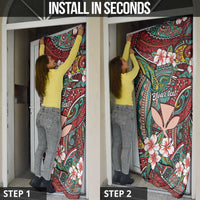 Personalised Hawaii Tribal Humpback Whale Door Cover Ulaula Hibiscus Seamless Pattern LT9 - Polynesian Pride