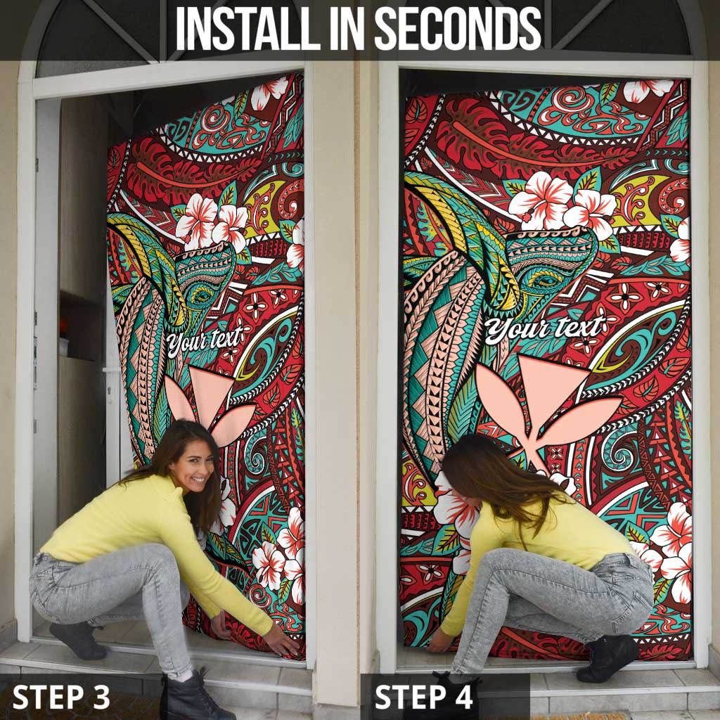Personalised Hawaii Tribal Humpback Whale Door Cover Ulaula Hibiscus Seamless Pattern LT9 - Polynesian Pride