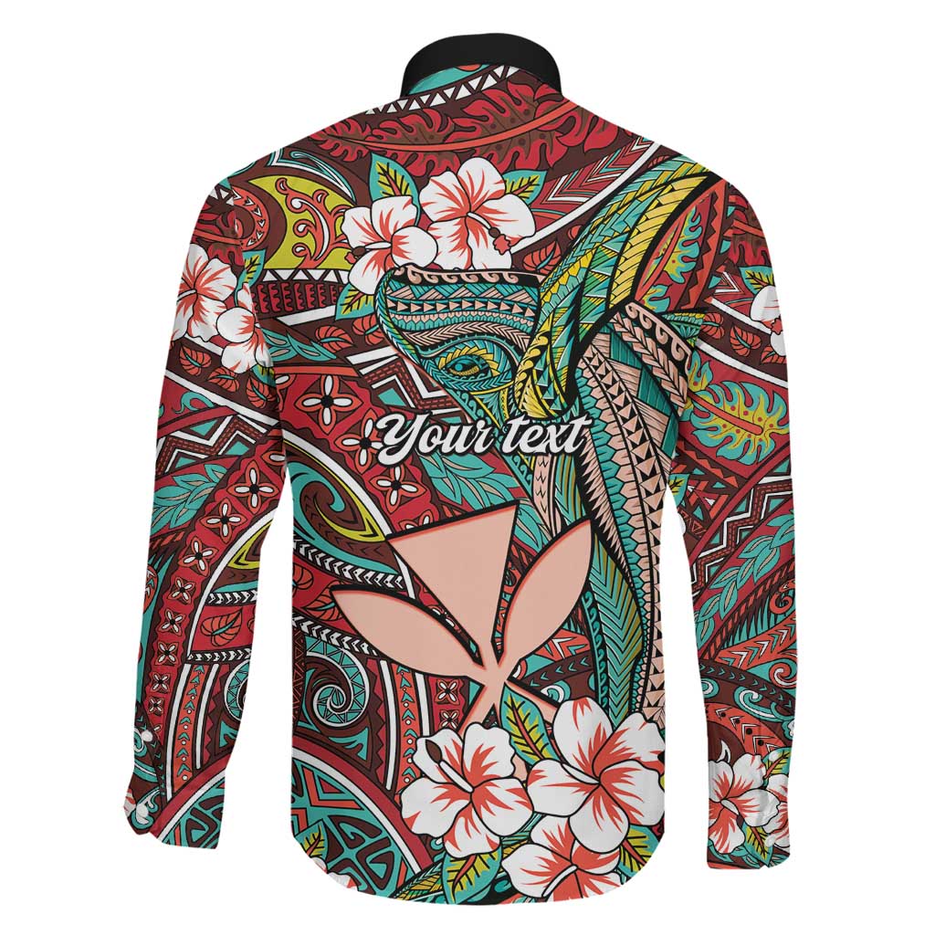 Personalised Hawaii Tribal Humpback Whale Family Matching Long Sleeve Bodycon Dress and Hawaiian Shirt Ulaula Hibiscus Seamless Pattern