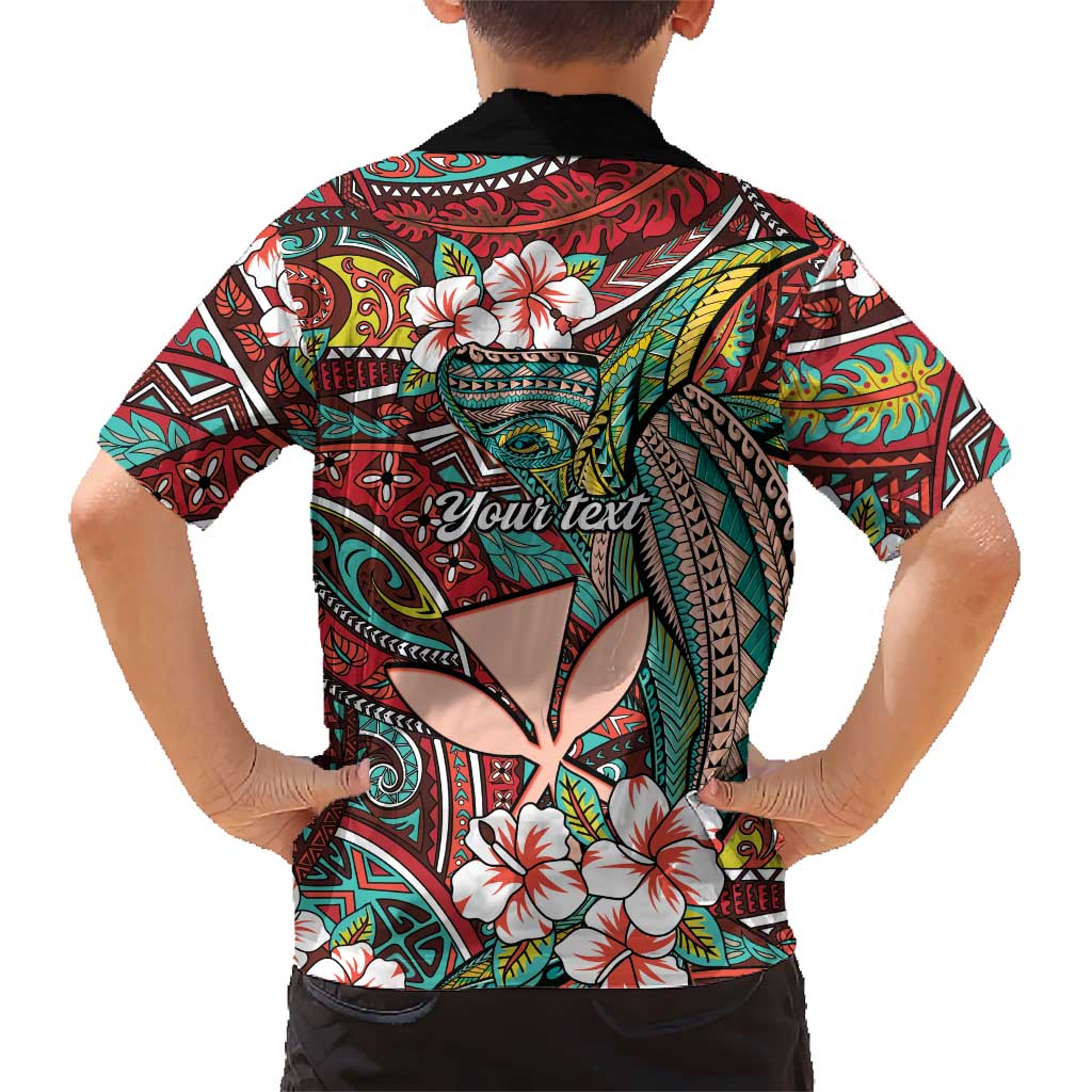 Personalised Hawaii Tribal Humpback Whale Family Matching Off Shoulder Maxi Dress and Hawaiian Shirt Ulaula Hibiscus Seamless Pattern