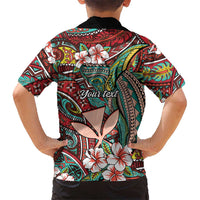 Personalised Hawaii Tribal Humpback Whale Family Matching Off Shoulder Maxi Dress and Hawaiian Shirt Ulaula Hibiscus Seamless Pattern