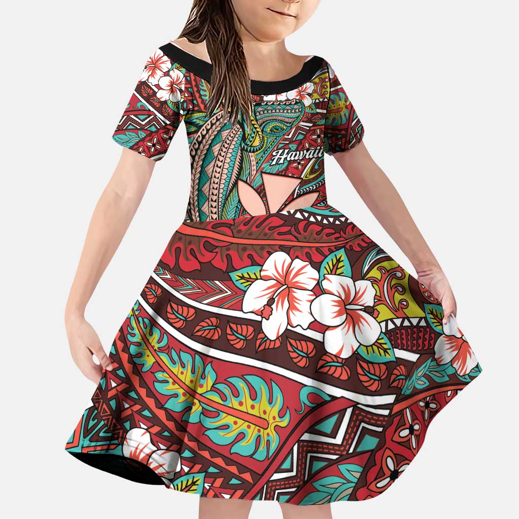 Personalised Hawaii Tribal Humpback Whale Family Matching Puletasi and Hawaiian Shirt Ulaula Hibiscus Seamless Pattern
