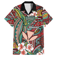 Personalised Hawaii Tribal Humpback Whale Family Matching Short Sleeve Bodycon Dress and Hawaiian Shirt Ulaula Hibiscus Seamless Pattern