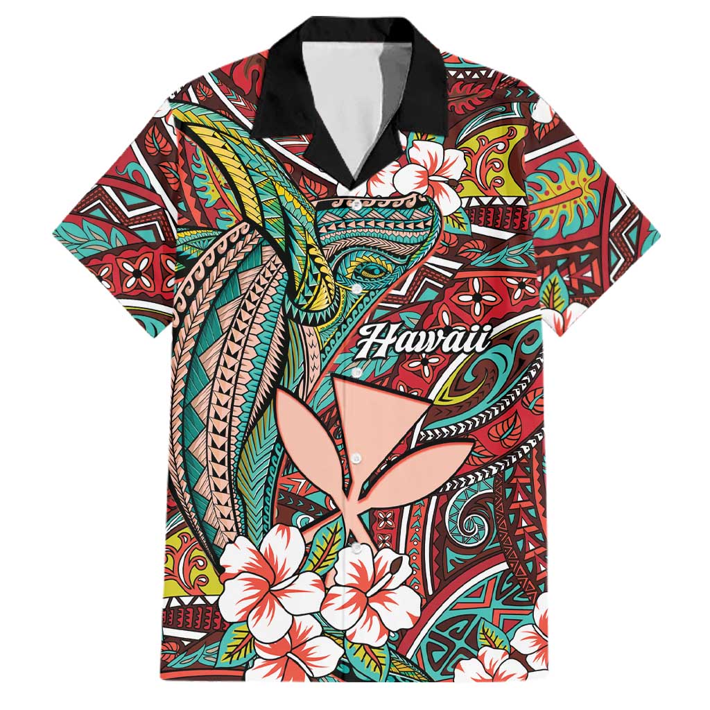Personalised Hawaii Tribal Humpback Whale Family Matching Tank Maxi Dress and Hawaiian Shirt Ulaula Hibiscus Seamless Pattern