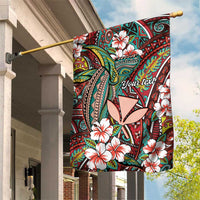 Personalised Hawaii Tribal Humpback Whale Garden Flag Ulaula Hibiscus Seamless Pattern LT9 House Flag Red - Polynesian Pride
