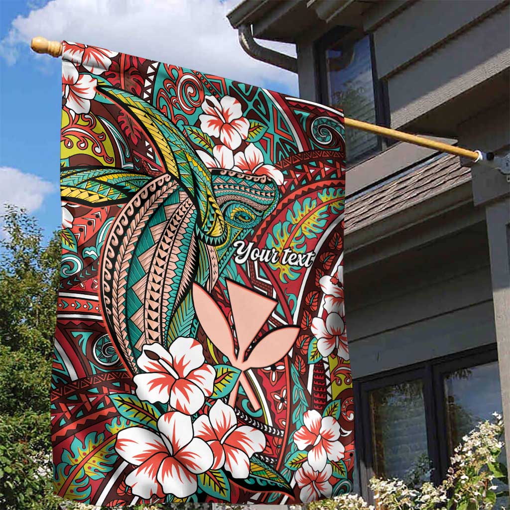 Personalised Hawaii Tribal Humpback Whale Garden Flag Ulaula Hibiscus Seamless Pattern LT9 - Polynesian Pride