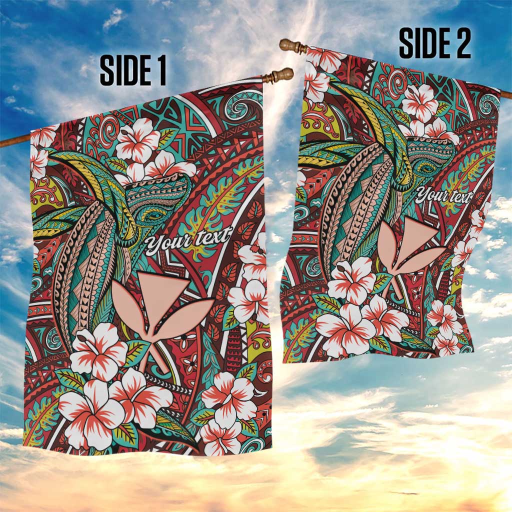 Personalised Hawaii Tribal Humpback Whale Garden Flag Ulaula Hibiscus Seamless Pattern LT9 - Polynesian Pride