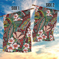 Personalised Hawaii Tribal Humpback Whale Garden Flag Ulaula Hibiscus Seamless Pattern LT9 - Polynesian Pride