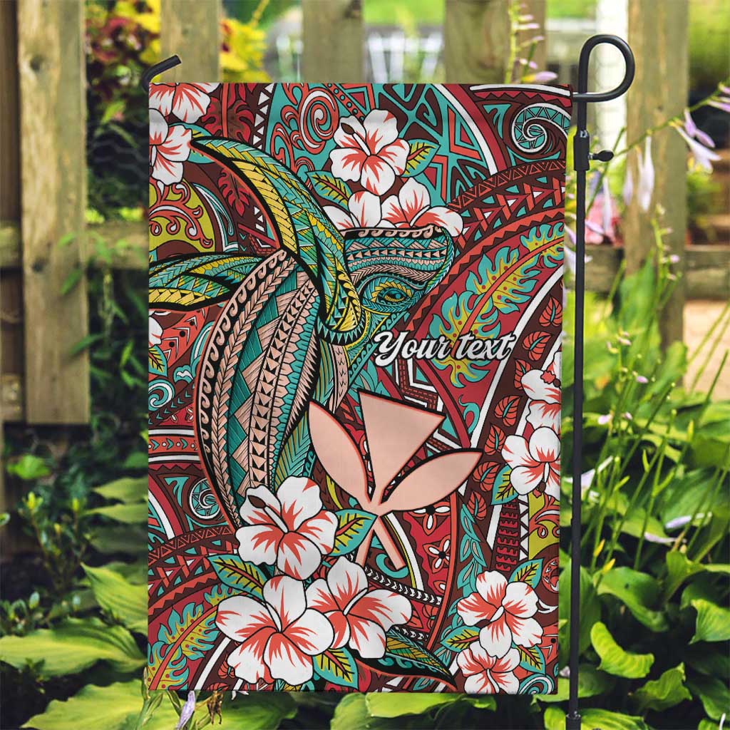 Personalised Hawaii Tribal Humpback Whale Garden Flag Ulaula Hibiscus Seamless Pattern LT9 Garden Flag Red - Polynesian Pride
