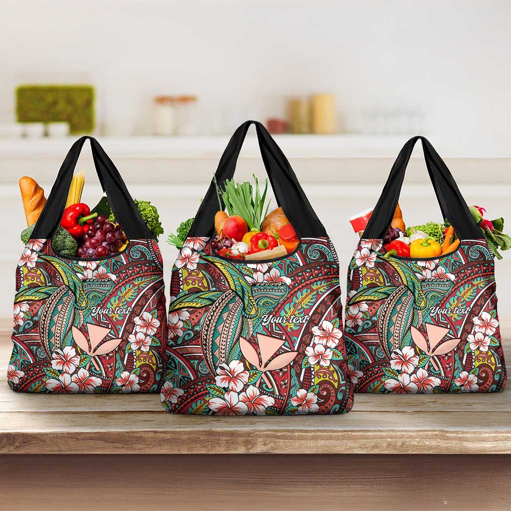 Personalised Hawaii Tribal Humpback Whale Grocery Bag Ulaula Hibiscus Seamless Pattern LT9 3-pack One Size Red - Polynesian Pride