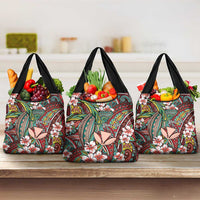 Personalised Hawaii Tribal Humpback Whale Grocery Bag Ulaula Hibiscus Seamless Pattern LT9 3-pack One Size Red - Polynesian Pride
