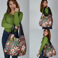 Personalised Hawaii Tribal Humpback Whale Grocery Bag Ulaula Hibiscus Seamless Pattern LT9 - Polynesian Pride