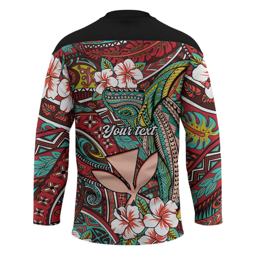 Personalised Hawaii Tribal Humpback Whale Hockey Jersey Ulaula Hibiscus Seamless Pattern