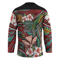 Personalised Hawaii Tribal Humpback Whale Hockey Jersey Ulaula Hibiscus Seamless Pattern