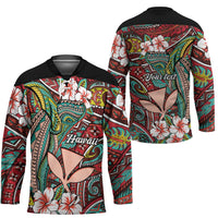 Personalised Hawaii Tribal Humpback Whale Hockey Jersey Ulaula Hibiscus Seamless Pattern