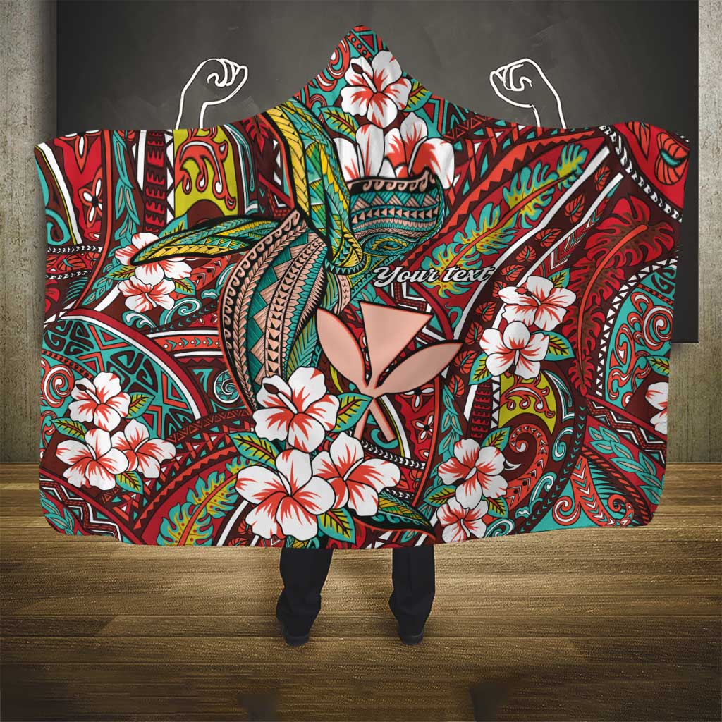 Personalised Hawaii Tribal Humpback Whale Hooded Blanket Ulaula Hibiscus Seamless Pattern LT9 - Polynesian Pride