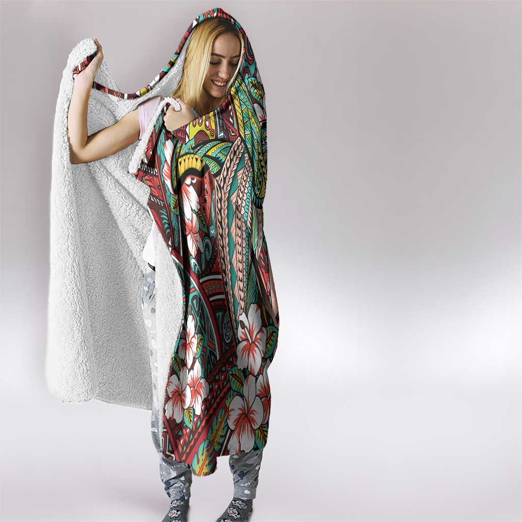 Personalised Hawaii Tribal Humpback Whale Hooded Blanket Ulaula Hibiscus Seamless Pattern LT9 - Polynesian Pride