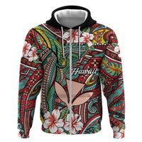 Personalised Hawaii Tribal Humpback Whale Hoodie Ulaula Hibiscus Seamless Pattern LT9 Zip Hoodie Red - Polynesian Pride