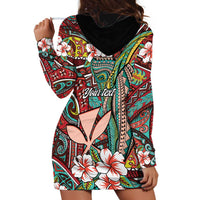 Personalised Hawaii Tribal Humpback Whale Hoodie Dress Ulaula Hibiscus Seamless Pattern LT9 - Polynesian Pride