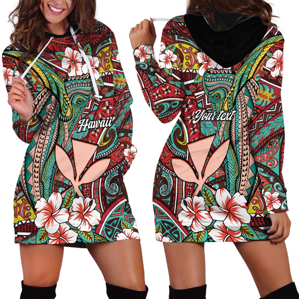 Personalised Hawaii Tribal Humpback Whale Hoodie Dress Ulaula Hibiscus Seamless Pattern LT9 - Polynesian Pride