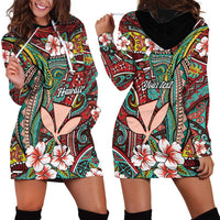 Personalised Hawaii Tribal Humpback Whale Hoodie Dress Ulaula Hibiscus Seamless Pattern LT9 - Polynesian Pride