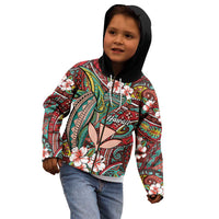 Personalised Hawaii Tribal Humpback Whale Kid Hoodie Ulaula Hibiscus Seamless Pattern LT9 - Polynesian Pride