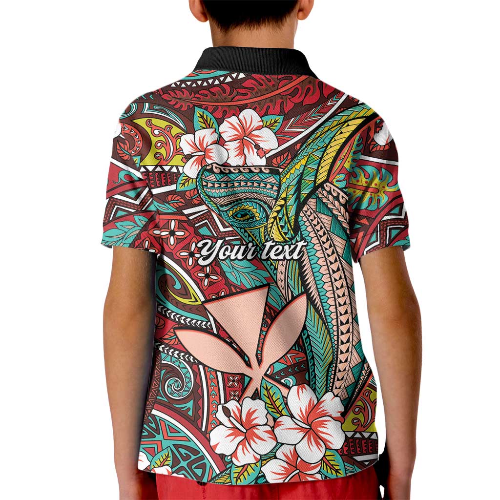 Personalised Hawaii Tribal Humpback Whale Kid Polo Shirt Ulaula Hibiscus Seamless Pattern LT9 - Polynesian Pride