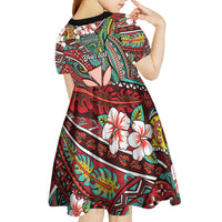 Personalised Hawaii Tribal Humpback Whale Kid Short Sleeve Dress Ulaula Hibiscus Seamless Pattern LT9 - Polynesian Pride