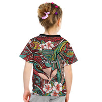 Personalised Hawaii Tribal Humpback Whale Kid T Shirt Ulaula Hibiscus Seamless Pattern LT9 - Polynesian Pride
