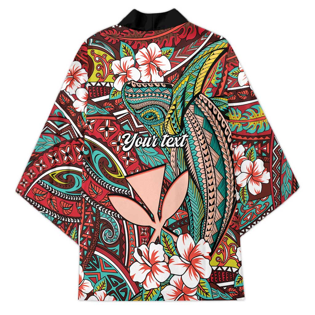 Personalised Hawaii Tribal Humpback Whale Kimono Ulaula Hibiscus Seamless Pattern LT9 - Polynesian Pride