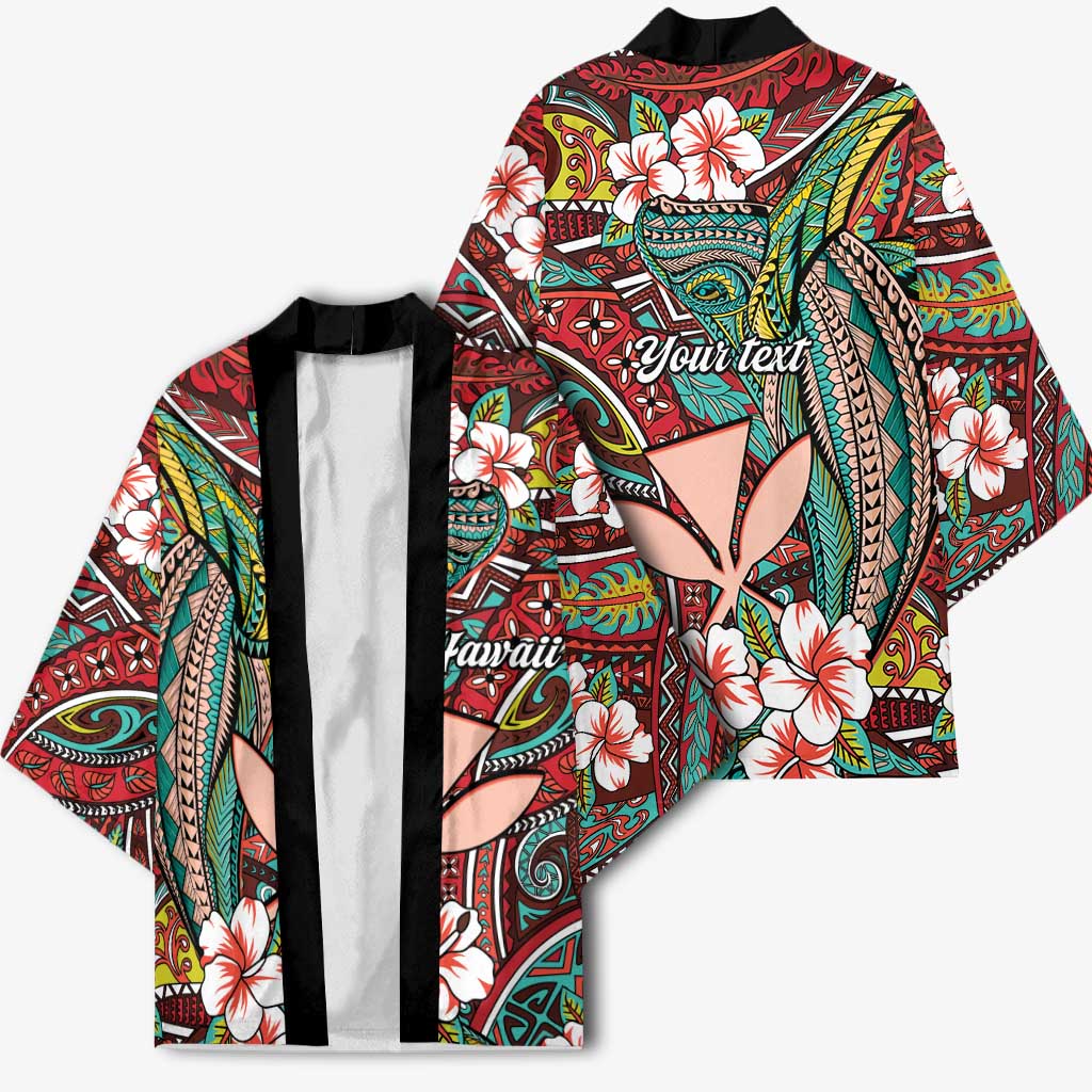 Personalised Hawaii Tribal Humpback Whale Kimono Ulaula Hibiscus Seamless Pattern LT9 - Polynesian Pride