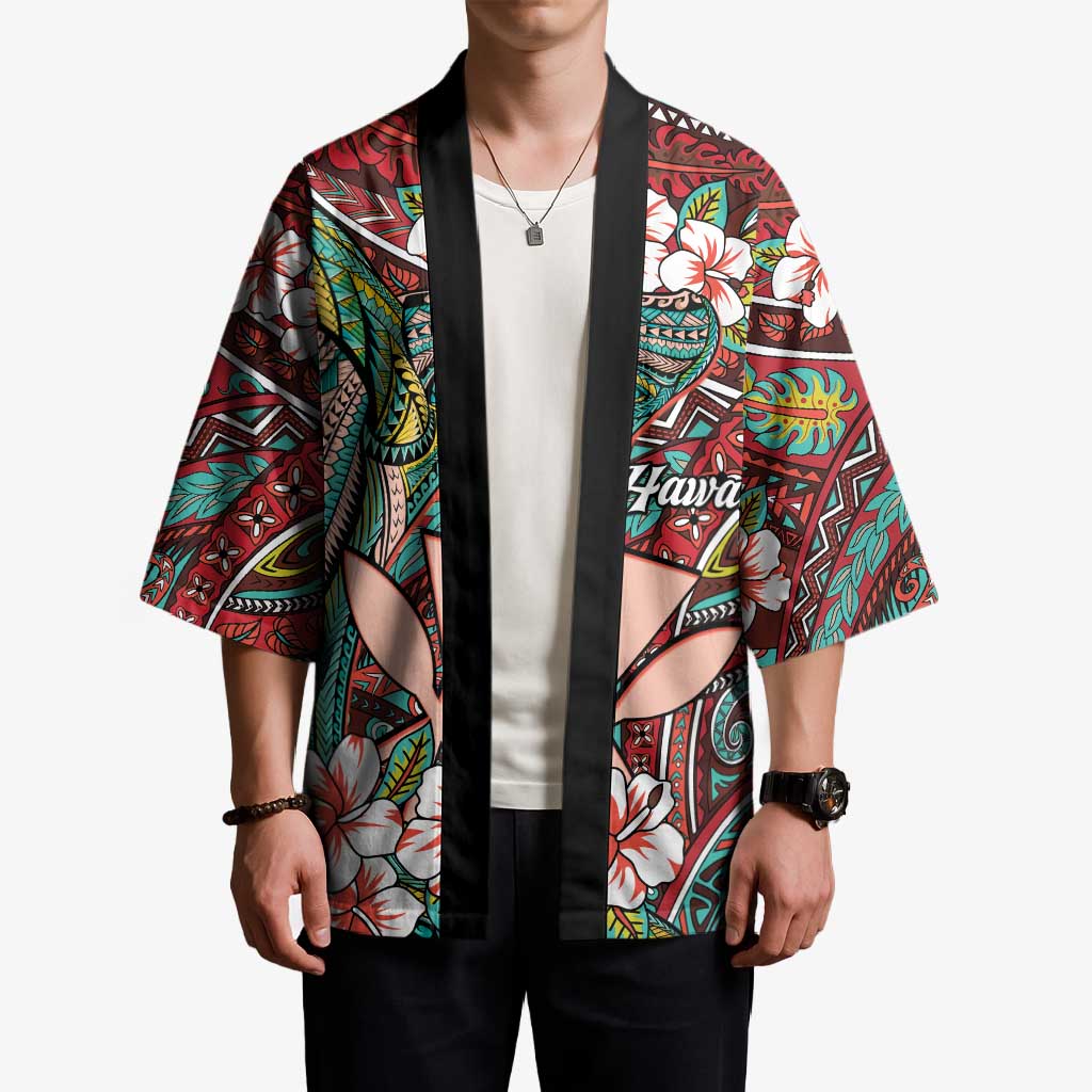 Personalised Hawaii Tribal Humpback Whale Kimono Ulaula Hibiscus Seamless Pattern LT9 - Polynesian Pride