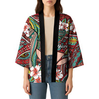Personalised Hawaii Tribal Humpback Whale Kimono Ulaula Hibiscus Seamless Pattern LT9 - Polynesian Pride