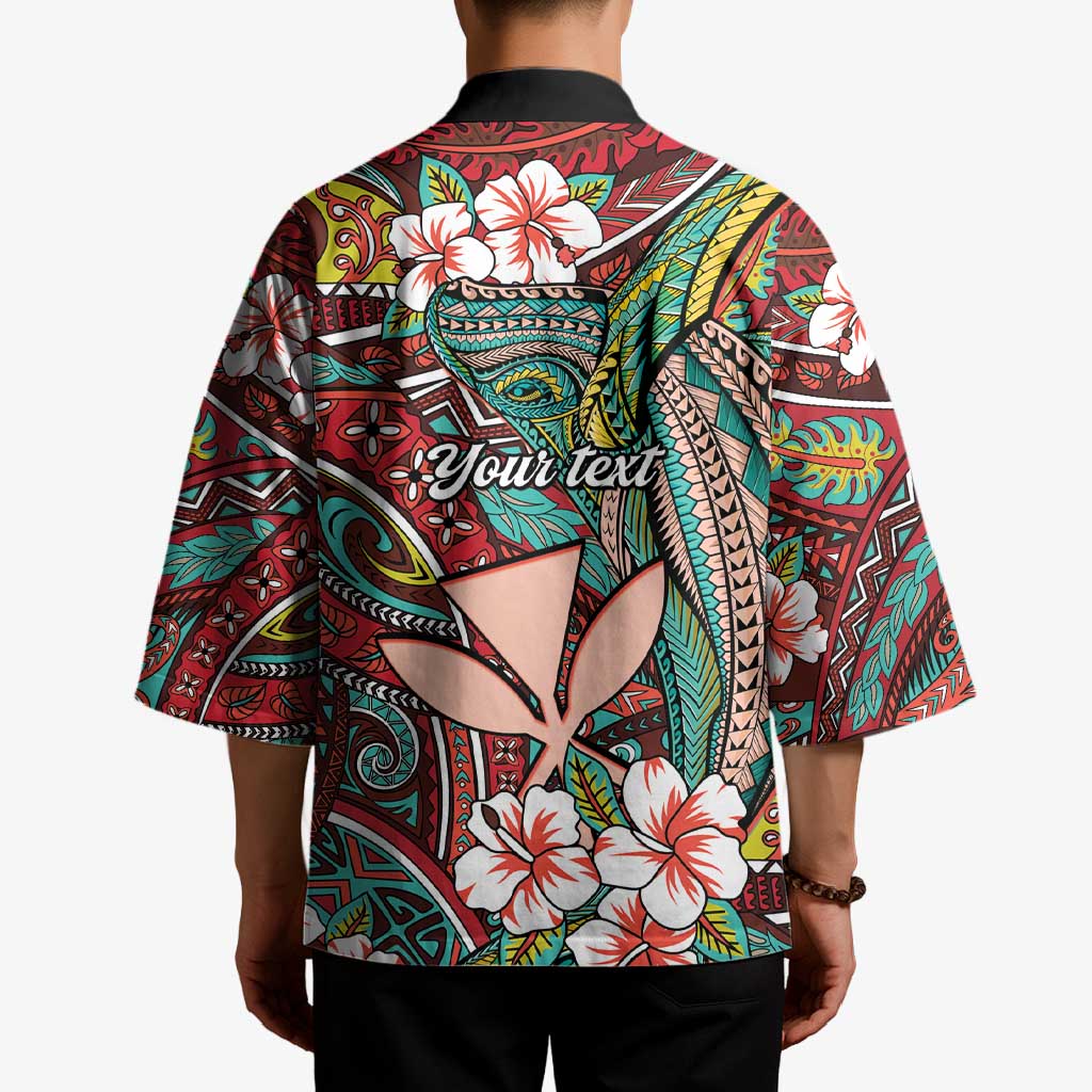 Personalised Hawaii Tribal Humpback Whale Kimono Ulaula Hibiscus Seamless Pattern LT9 - Polynesian Pride