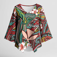 Personalised Hawaii Tribal Humpback Whale Kimono Sleeve Blouse Ulaula Hibiscus Seamless Pattern LT9 Female Red - Polynesian Pride
