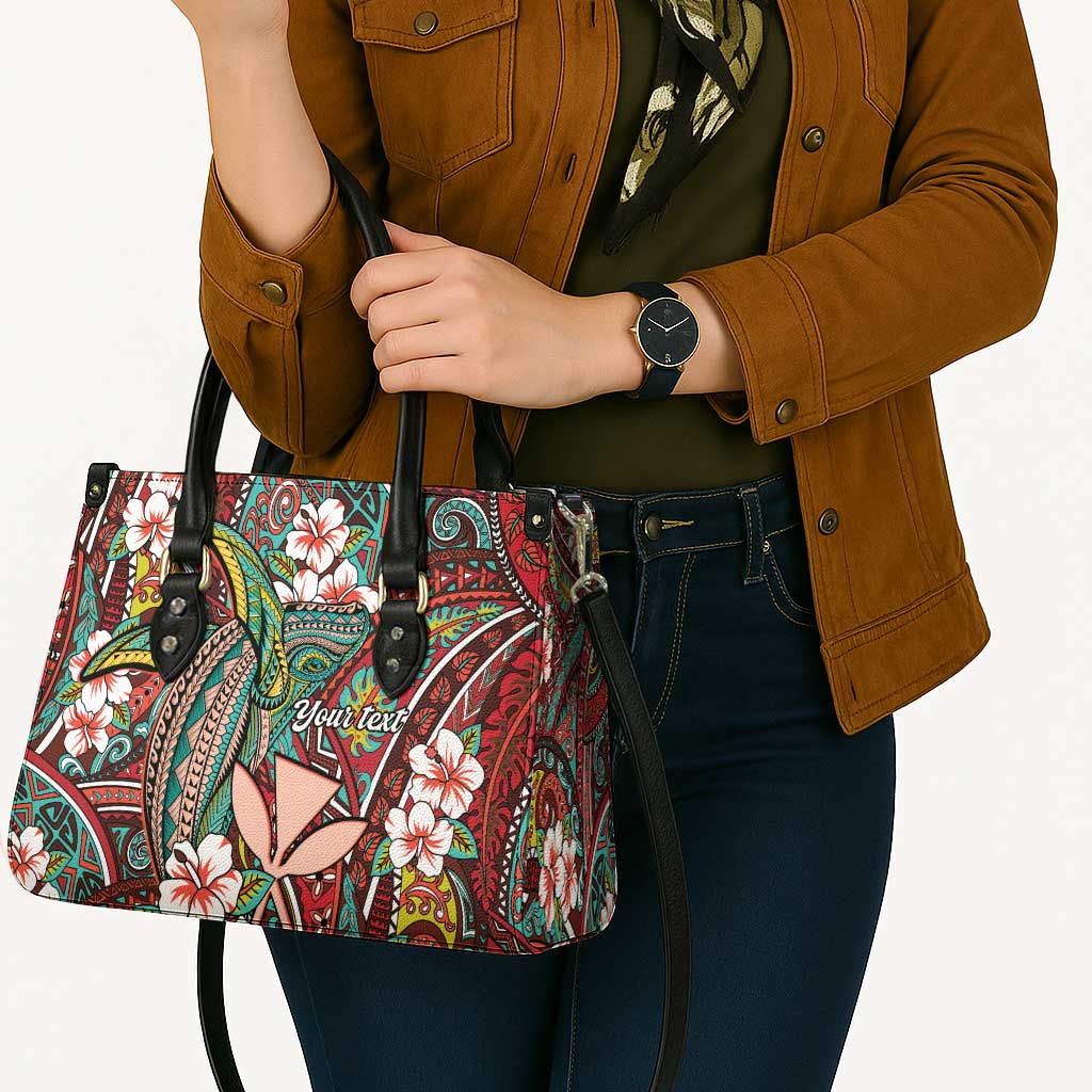 Personalised Hawaii Tribal Humpback Whale Leather Bag Ulaula Hibiscus Seamless Pattern