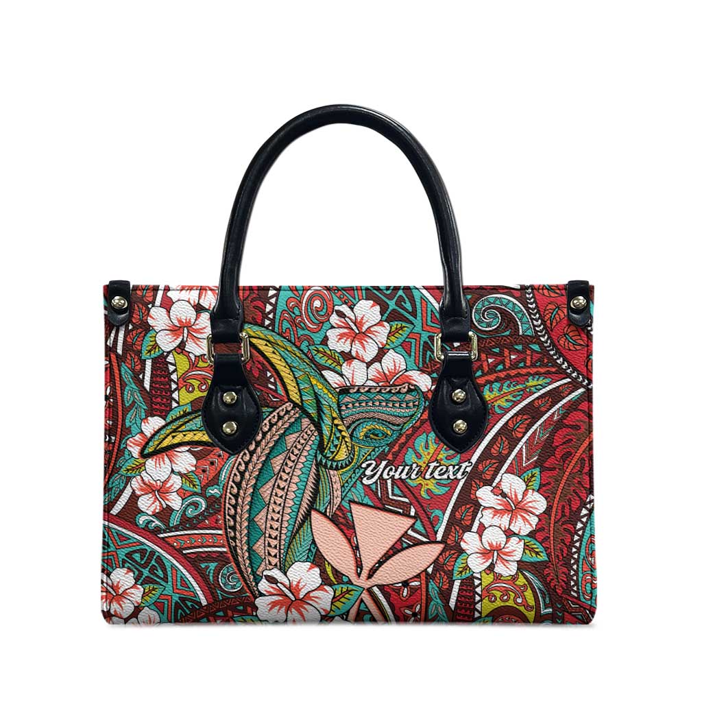 Personalised Hawaii Tribal Humpback Whale Leather Bag Ulaula Hibiscus Seamless Pattern