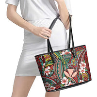 Personalised Hawaii Tribal Humpback Whale Leather Tote Bag Ulaula Hibiscus Seamless Pattern LT9 - Polynesian Pride