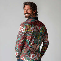 Personalised Hawaii Tribal Humpback Whale Long Sleeve Polo Shirt Ulaula Hibiscus Seamless Pattern LT9 - Polynesian Pride