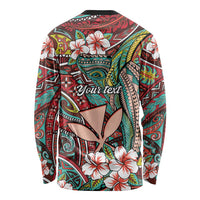 Personalised Hawaii Tribal Humpback Whale Long Sleeve Shirt Ulaula Hibiscus Seamless Pattern LT9 - Polynesian Pride