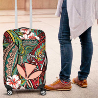 Personalised Hawaii Tribal Humpback Whale Luggage Cover Ulaula Hibiscus Seamless Pattern LT9 Red - Polynesian Pride