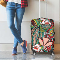 Personalised Hawaii Tribal Humpback Whale Luggage Cover Ulaula Hibiscus Seamless Pattern LT9 - Polynesian Pride