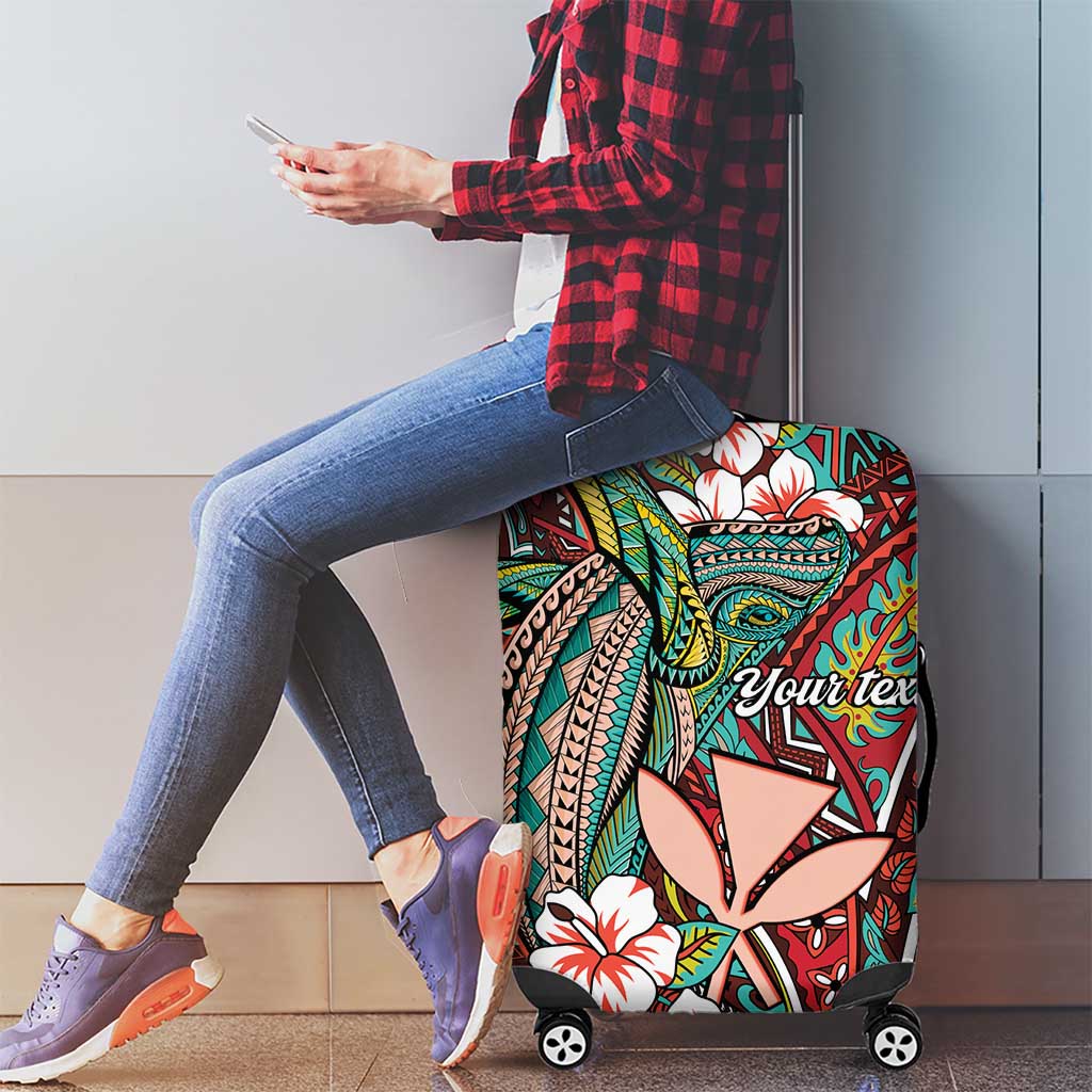 Personalised Hawaii Tribal Humpback Whale Luggage Cover Ulaula Hibiscus Seamless Pattern LT9 - Polynesian Pride